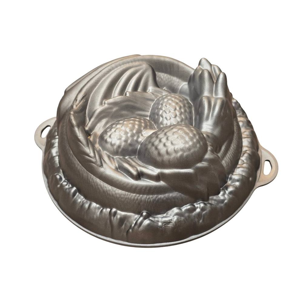 Nordic Ware Dragon Cake Pan Cast Aluminum Silver Fantasy 3D Bundt Mold 9 Cup